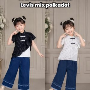 D-2704 SETELAN CELANA AMIRA 3 IN ONE JEANS MIX POLKADOT