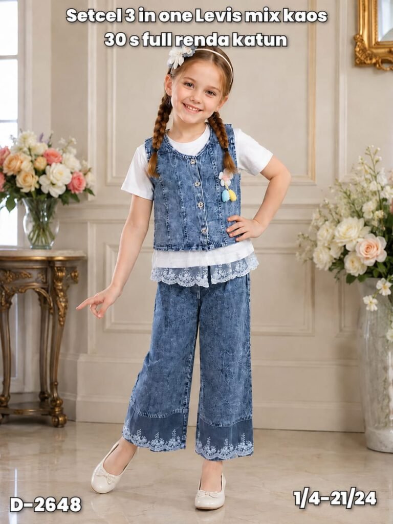D-2648 STELAN CELANA 3 IN ONE JEANS MIX KAOS  FULL RENDA