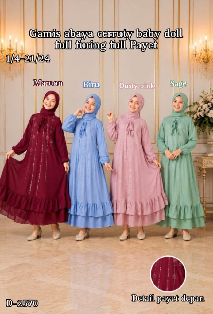 D-2570 GAMIS ABAYA CERUTY BABYDOLL FULL FURUNG/PAYET