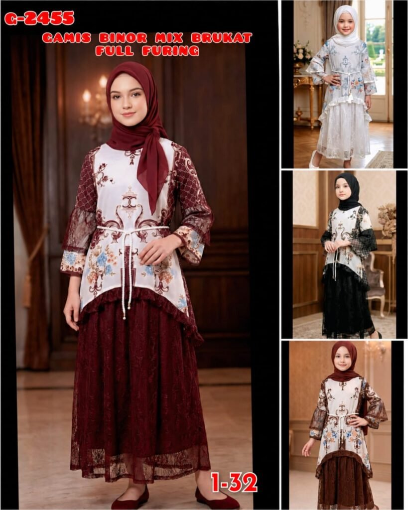 KODE BARANG G-2455 GAMIS BINOR MIX BRUKAT FULL FURING