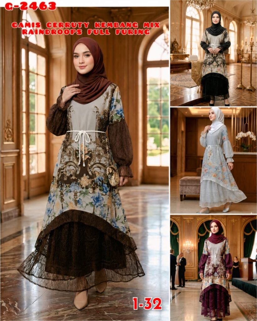 KODE BARANG GAMIS CERUTY KEMBANG MIX RAINDROPS FULL FURING