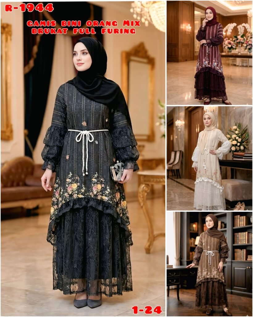 KODE BARANG R-1944 GAMIS BINOR MIX BRUKAT FULL FURING