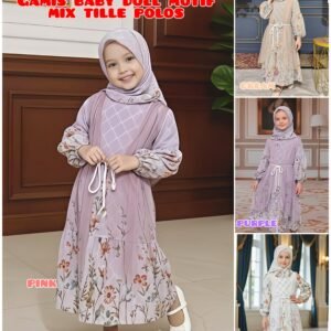 KODE BARANG R-1868 GAMIS BABYDOLL MOTIF MIX TILLE POLOS